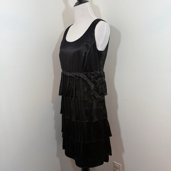 ABAETÉ Black Dress Size 8 100% Silk Tiered Ruffle Hem LBD Flapper 30’s - Picture 3 of 10